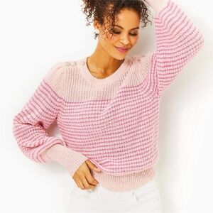 Lilly Pulitzer Finney Sweater in Peony Pink Sparkle Stripe Knit